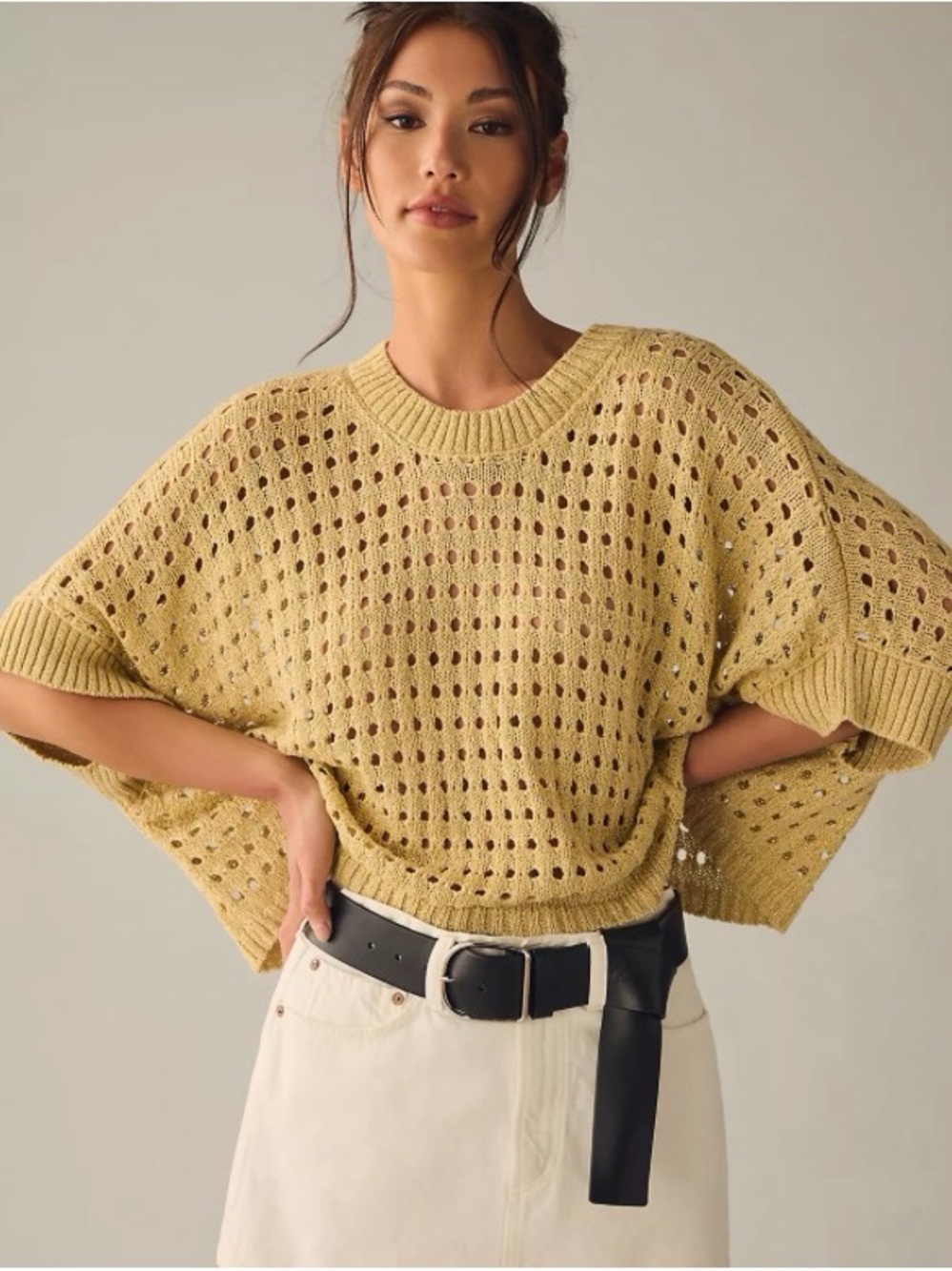 Do everything in love Cropped Shine Knit Poncho by Anthropologie